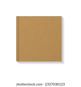 Blank kraft paper cover square book, notebook or magazine top view mockup template. Isolated on white background with shadow. Ready to use for your design or business. Realistic vector illustration.