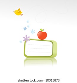 blank label with 3d green frame and nature elements on white background. vector