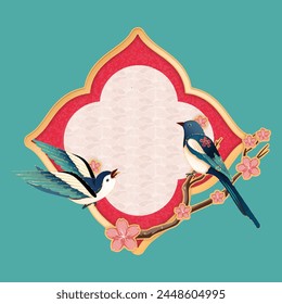 Blank Label with Birds and Blossoms