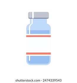 Blank label drug bottle. Vector vaccine vial bottle isolated illustration. Medical research concept.