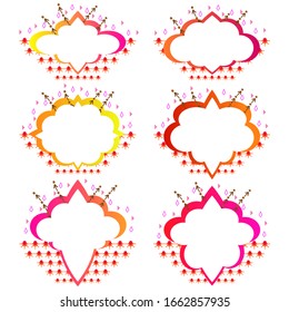 Blank label frames vector illustration set. Banner stickers set of 6 isolated cloud shape gradient design. Hand drawn patterns border collection.
