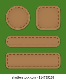 Blank label set made of brown leather. Vector illustration