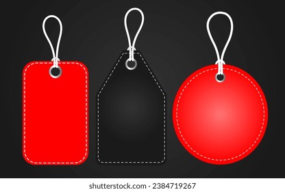 Blank label with string on black background mockup.