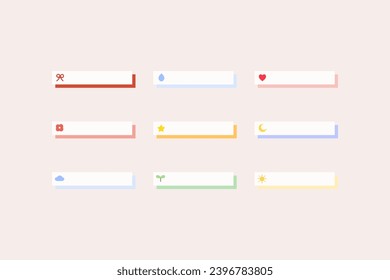 Blank label tapes for text collection. Planner, organizer, reminder concepts. Flat decorative vector design isolated illustration.
