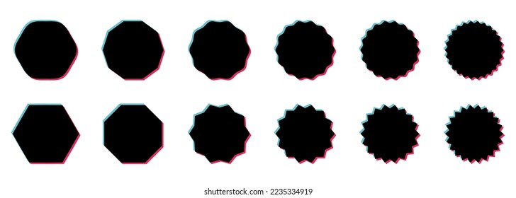 Blank Label Template of Starburst Collection. Shape Stickers Black Silhouette Icon Set. Abstract Design Geometric Frame Icon. Modern Empty Circular Banner. Isolated Vector Illustration.