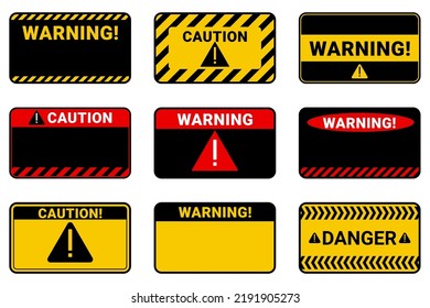 Blank label of warning and caution sticker template set