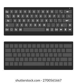 Teclado compacto vazio e rotulado isolado em branco. Ilustração vetorial minimalista para design de interface do usuário, tutoriais técnicos e guias