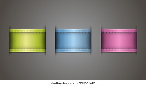 Blank labels. Design templates. Vector illustration of colorful leather banners