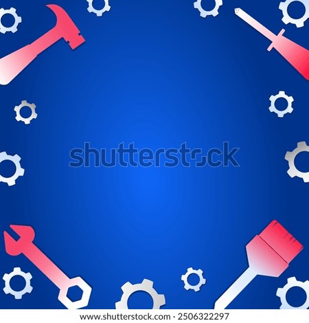 Blank Labor day border, USA federal holiday concept background in modern style with set of tools in gradient blue background