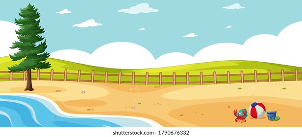 Blank landscape in nature beach scene with a pine and blank sky illustration