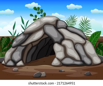 Blank Landscape Scene of Cave in The Forest