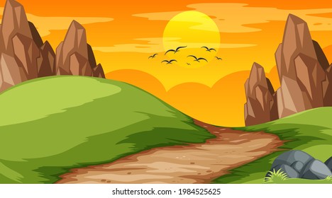 Blank landscape scene of nature park at sunset time illustration