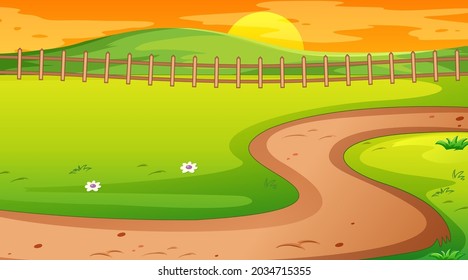 Blank landscape scene of nature park at sunset time illustration