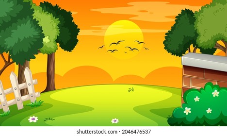 Blank landscape scene of nature park at sunset time illustration