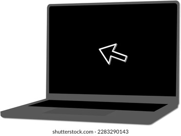 Blank laptop computer with black screen and mouse arrow. Illustration made April 1st, 2023, Zurich, Switzerland.