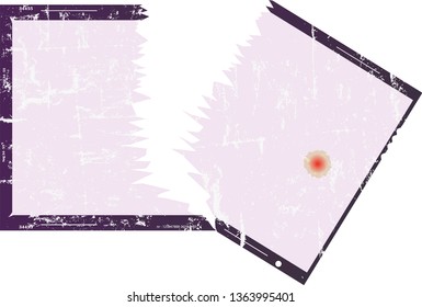 Blank large format torn film negative or picture frame,free copy space, isolated on white 