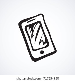 Blank lcd pc talk touchphone on white backdrop. Data wifi sms app concept. Freehand line black ink hand drawn picture emblem sketchy in art modern doodle cartoon style pen on paper with space for text