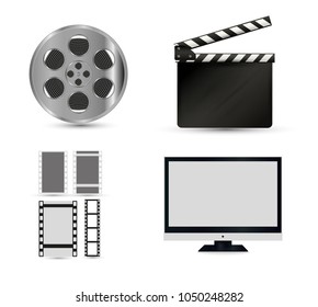 A blank LCD screen, plasma displays or TV to your design.Realistic clapper.cinema.