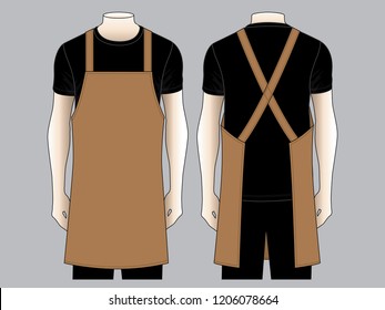 Blank Leather Apron Template on Gray Background. Front and Back Views, Vector File.