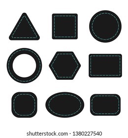 Blank Leather Badge In Retro Vintage Style. Vector Shapes With Stitching