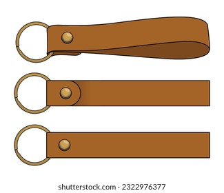 Blank leather fabric keychain for template on white background, vector file