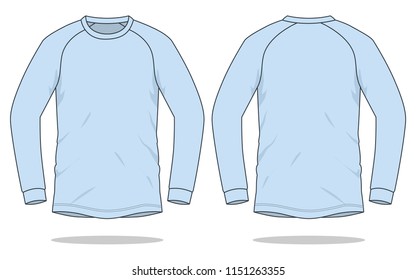 Blank Light Blue Raglan Long Sleeve T-shirt Template on White Background.Front and Back View, Vector File