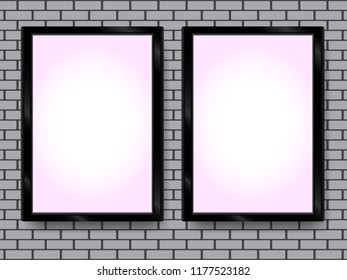 Blank light boxs on grey brick wall, Vector templates for advertising