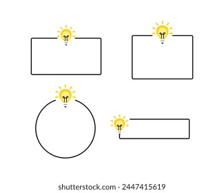Blank light bulb outline text banner set. Creativity, communication, information message, idea, brainstorm, helpful tips concepts. Flat vector design illustration isolated on background.