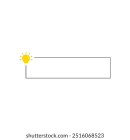 Banner de texto de contorno de lâmpada em branco. Criatividade, comunicação, mensagem de informação, ideia, debate, conceitos de dicas úteis. Ilustração de design de vetor plano isolada no plano de fundo.