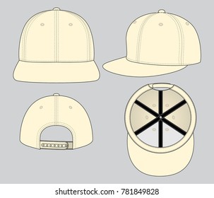 Blank Light Yellow Hip-Hop Cap With Adjustable Snap Back Closure Strap Template on White Background.