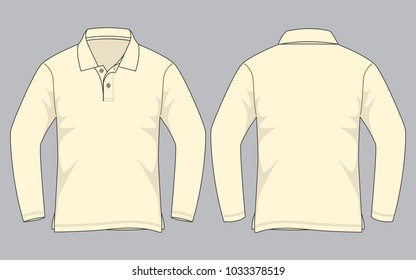 Blank light yellow long sleeve polo shirt for template on gray background.
Front and back view.