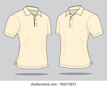 Blank Light Yellow Short Sleeve Polo Shirt Template on Gray Background, Vector File.