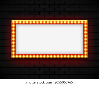 Blank lightbox on brick wall background. Illuminated lightbox screen with blank space for design. Vector illustration.