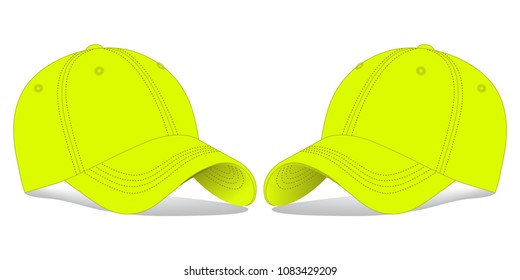 Blank Lime Baseball Cap Template On White Background, Perspective View.Vector File