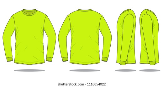 Blank Lime Long Sleeve T-Shirt Template on White Background.
Front, Back and Side View, Vector File