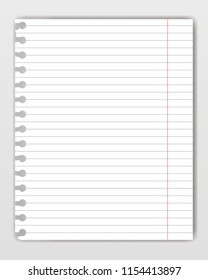 Blank lined copy book sheet with torn edge. Mockup or template of graph notepad page for yor text.