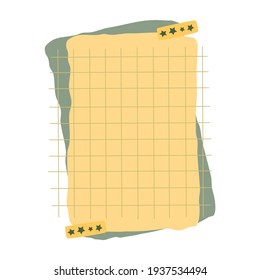 Papel de nota en blanco con cinta adhesiva aislada en fondo blanco, dibujado a mano, vector de doodle 
