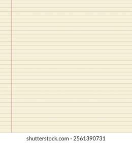 Blank lined notebook paper background with horizontal blue lines and a red marginfor notes and sketches. Geometric pattern for school, wallpaper, textures, notebook. Lined blank