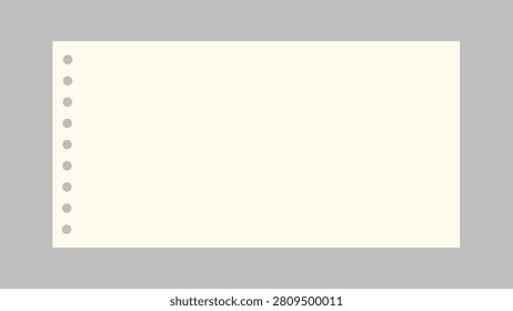 Blank lined paper note vector with punched holes on gray background