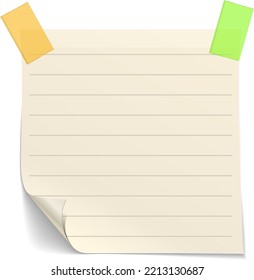 Blank lined paper sheet fixed by adhesive tape