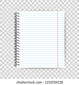 Blank lined paper template, one page, Notebook end Exercise book. Vector stock illustration.