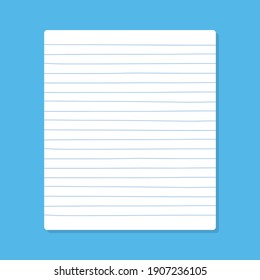 Blank lined sheet of diary note paper or notebook page, vector background template.