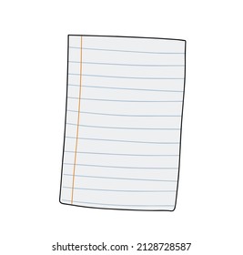 Blank lined sheet. White page. Template for text. Hand drawn doodle style