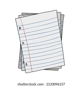Blank lined sheet. White page. Template for text. Hand drawn doodle style