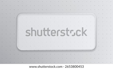 Blank liquid glass vector frame on a dotted light gray background for modern design mockups and display space.