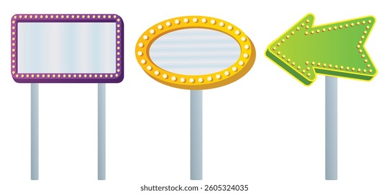 Blank Lit Art Deco Signs. Blank signs with lights created in a a retro at rt deco style.