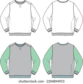 Blank Long Sleeve T-shirt Crewneck Sweatshirt Fashion Design Mock-up Template