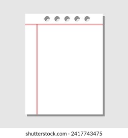 Blank loose leaf notebook paper background. Realistic line paper note. Notebook paper with lines design. Blank notebook paper sheet with lines 