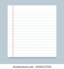 Blank loose leaf notebook paper background. Realistic line paper note. EPS file 69.