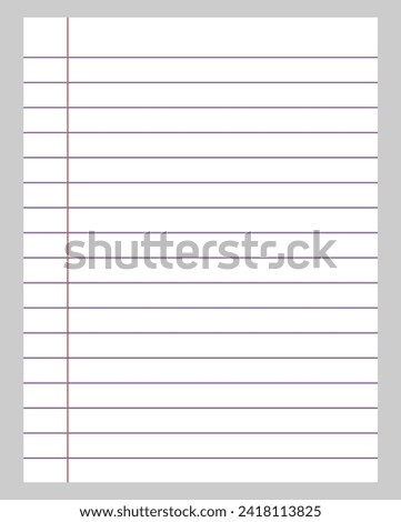 Blank loose leaf notebook paper background. Realistic line paper note. EPS file 95.